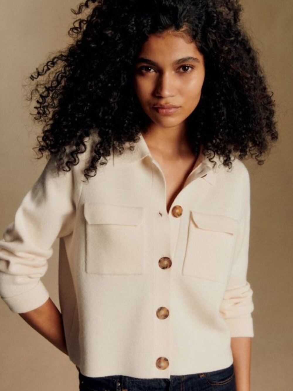 EUC Sezane Betty Merino Wool Cardigan Jacket Ecru Medium